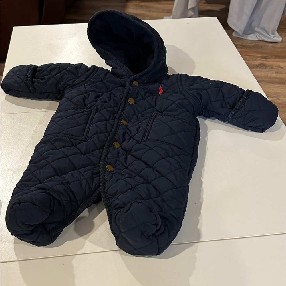 Ralph Lauren Quilted Navy Hooded Baby Snowsuit